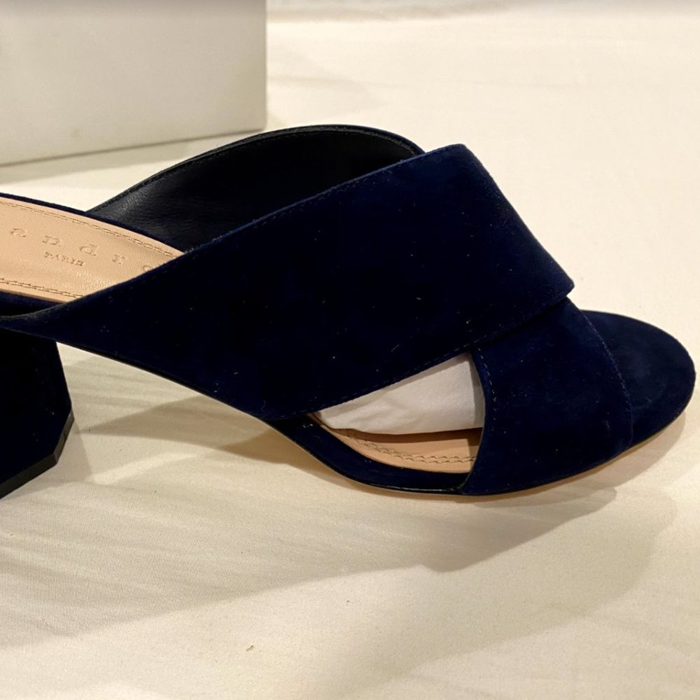 Sandro Paris Navy Suede Mules with Star Studs